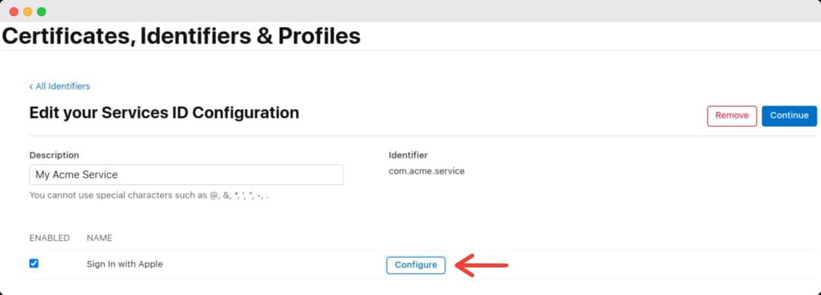 Navigating to the configuration page